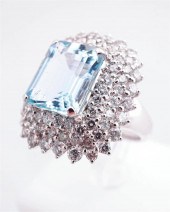 18-KARAT WHITE-GOLD, AQUAMARIN