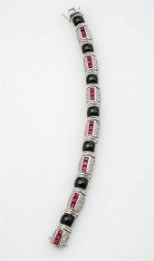 18-KARAT WHITE-GOLD, RUBY, DIA