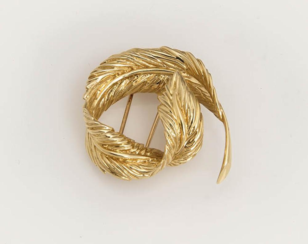 18-KARAT YELLOW-GOLD 'LEAF' BROOCH,