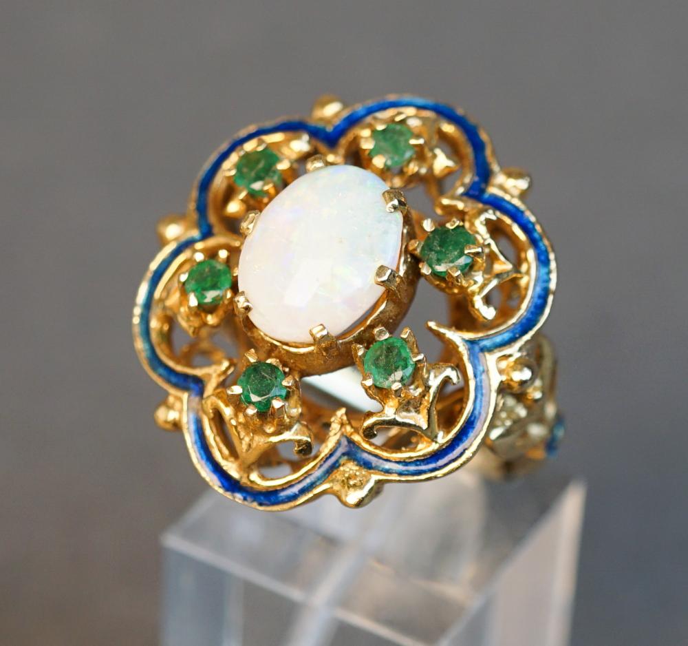 18-KARAT YELLOW-GOLD, OPAL, EMERALD