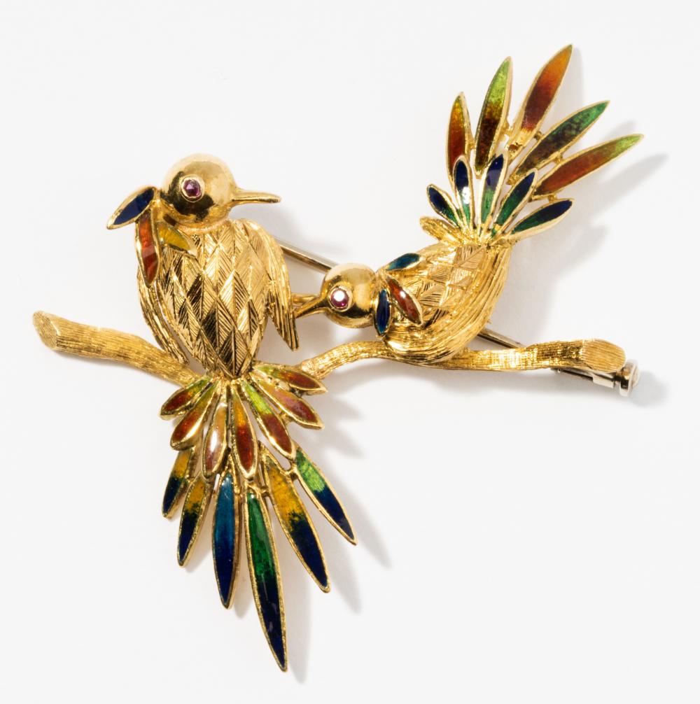 18 KARAT YELLOW GOLD RUBY ENAMEL