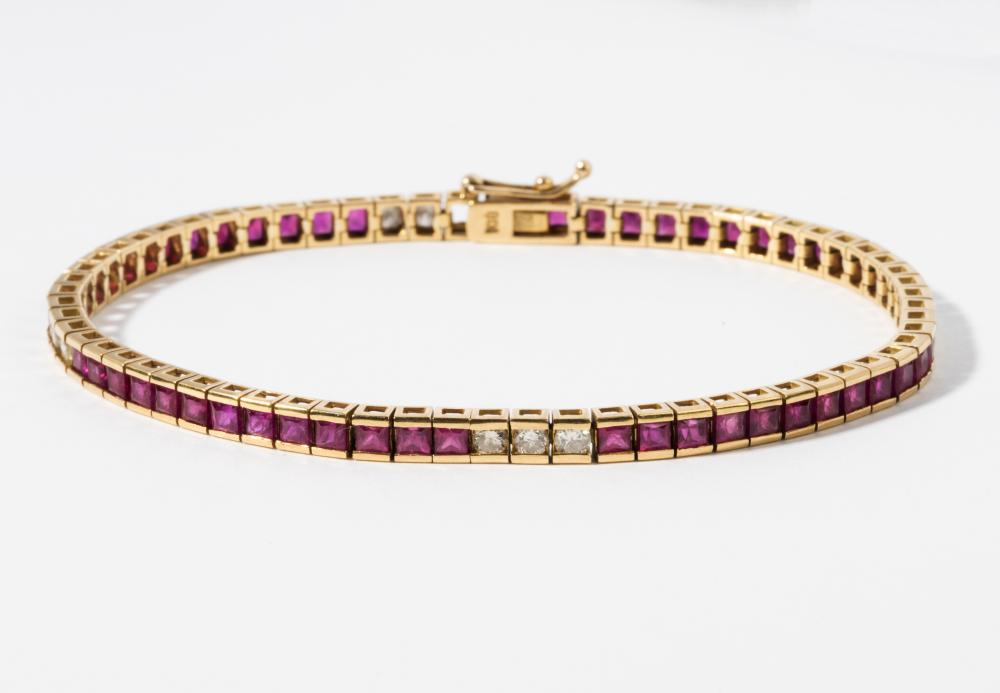 18 KARAT YELLOW GOLD RUBY AND