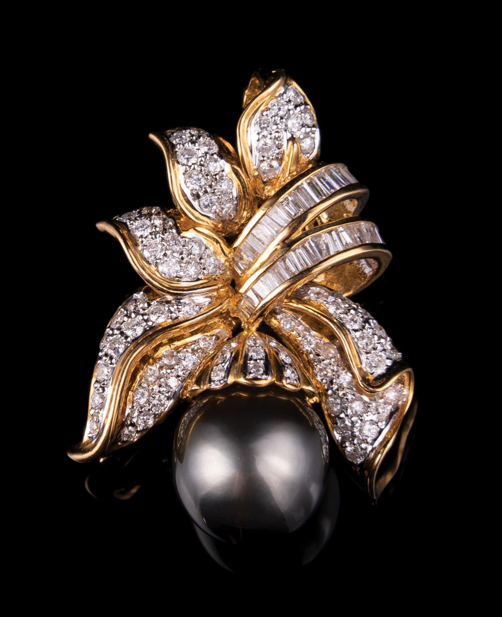 18 KT. GOLD, FAUX PEARL, DIAMOND