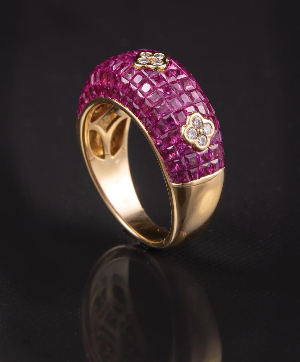 18 KT. YELLOW GOLD, RUBY AND