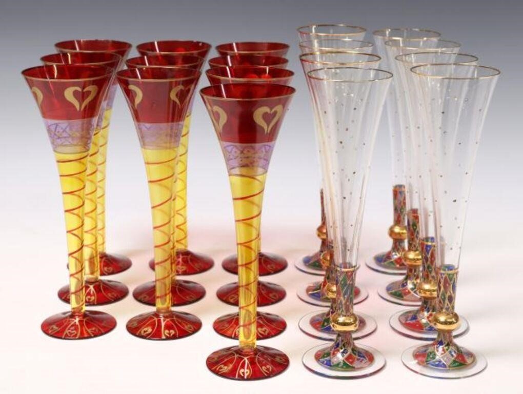 (18) PAINTED GLASS CHAMPAGNE