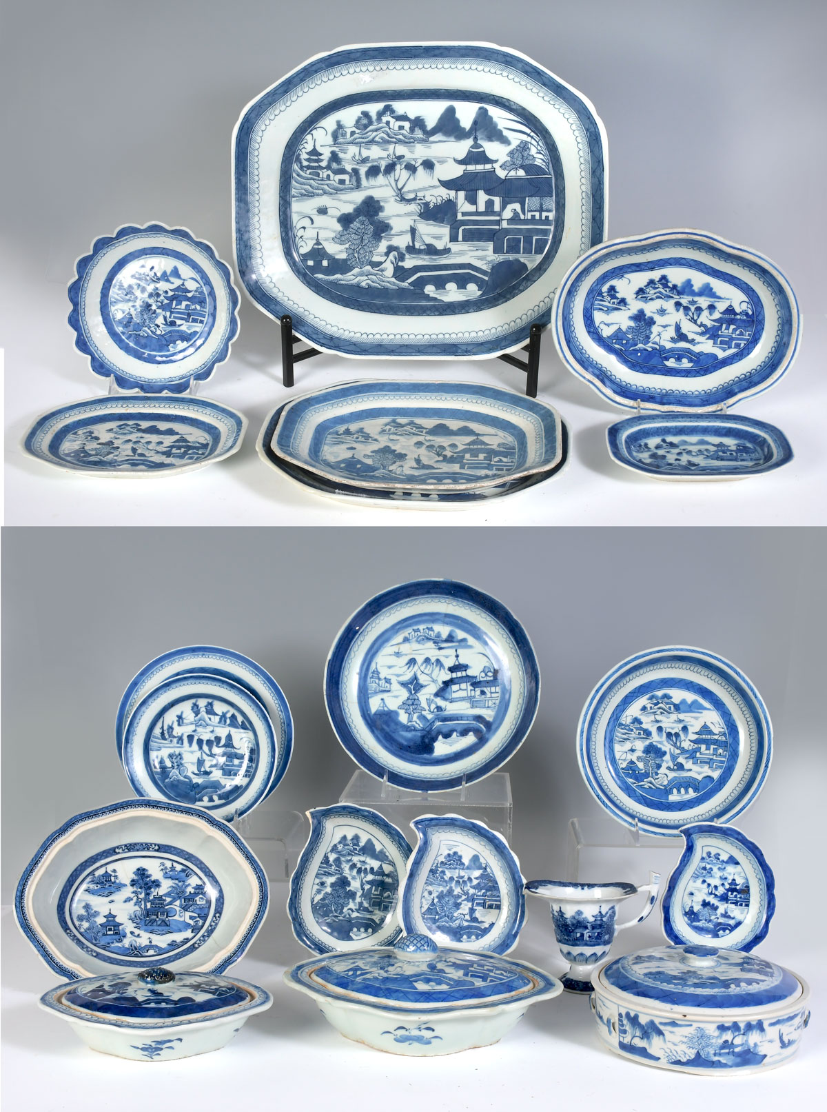 18 PC. CHINESE CANTON BLUE WILLOW