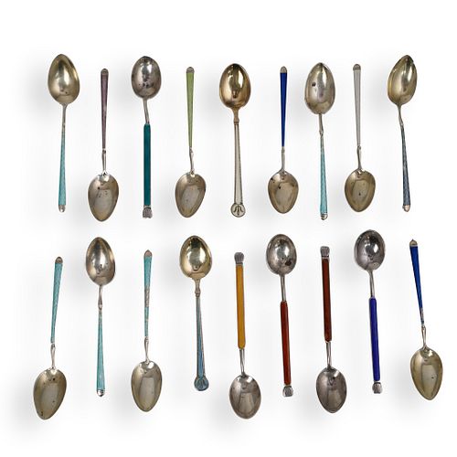 (18 PC) STERLING SILVER ENAMELED
