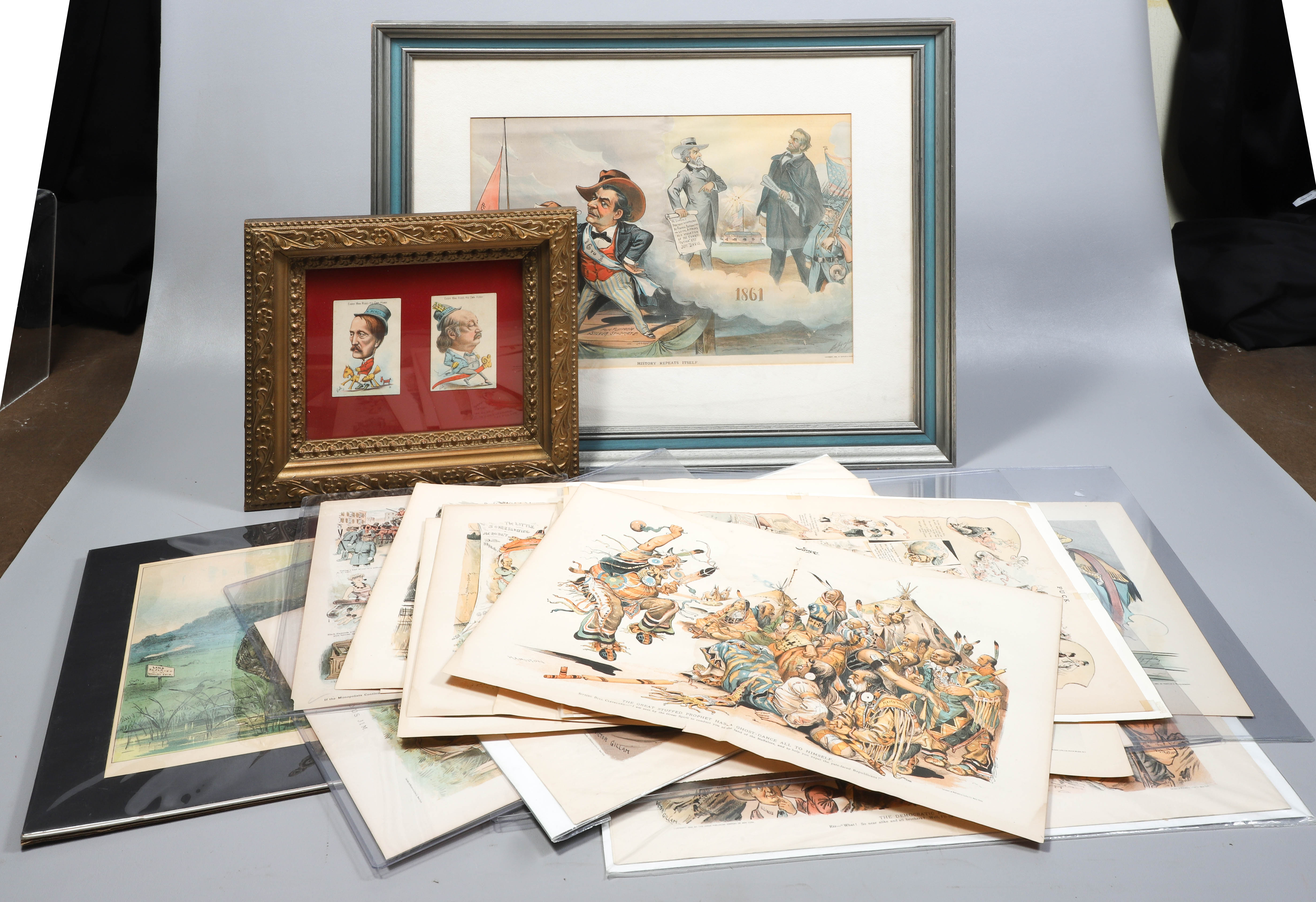 (18) Vintage political cartoons,