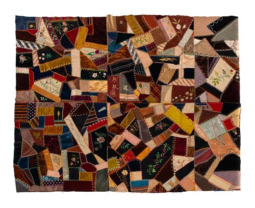 1800'S HAND STITCHED CRAZY QUILT