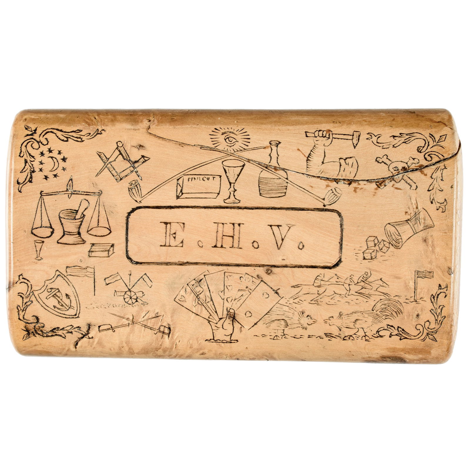 1800S SCRIMSHAWED FANCY WOODEN