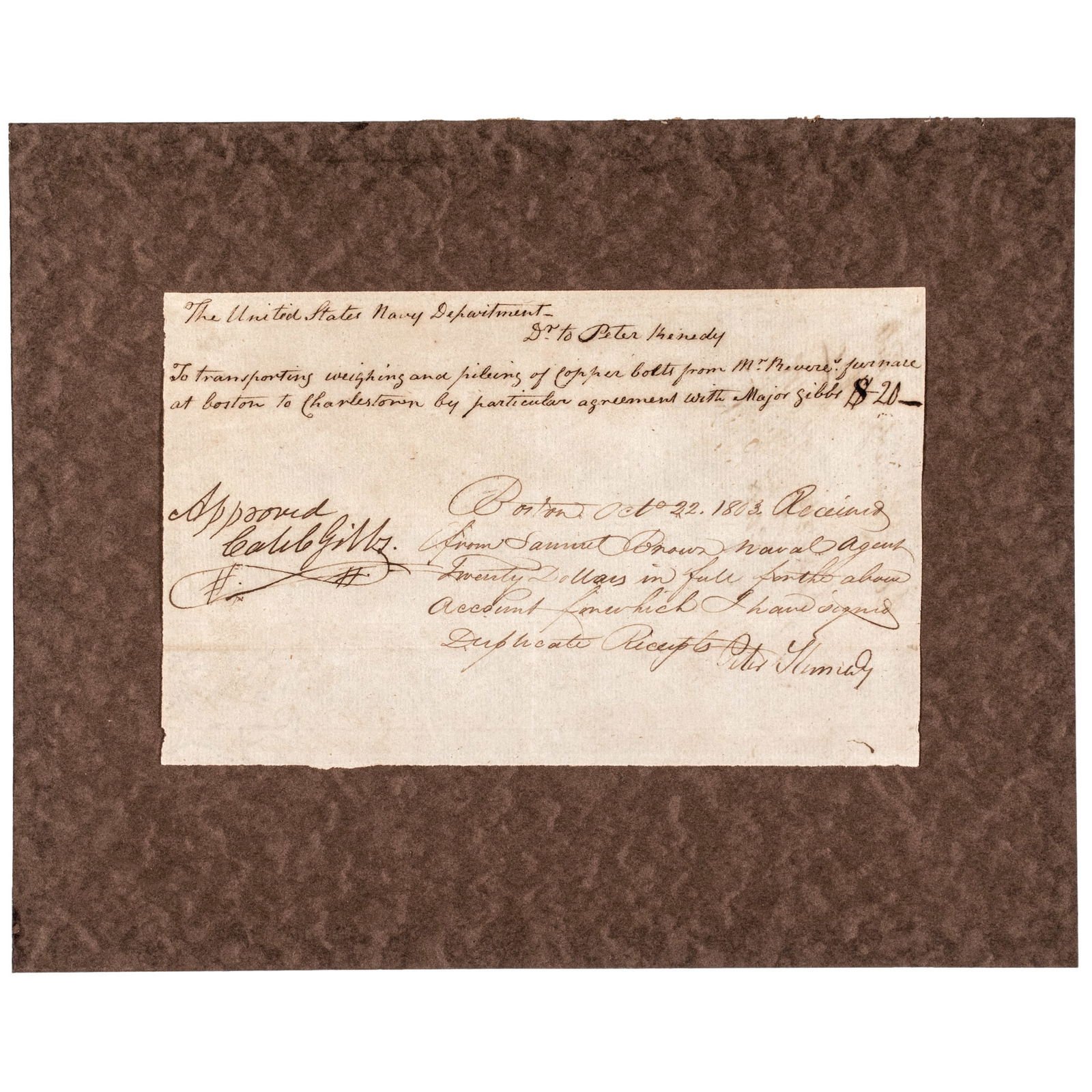 1803 DOCUMENT SIGNED CALEB GIBBS,