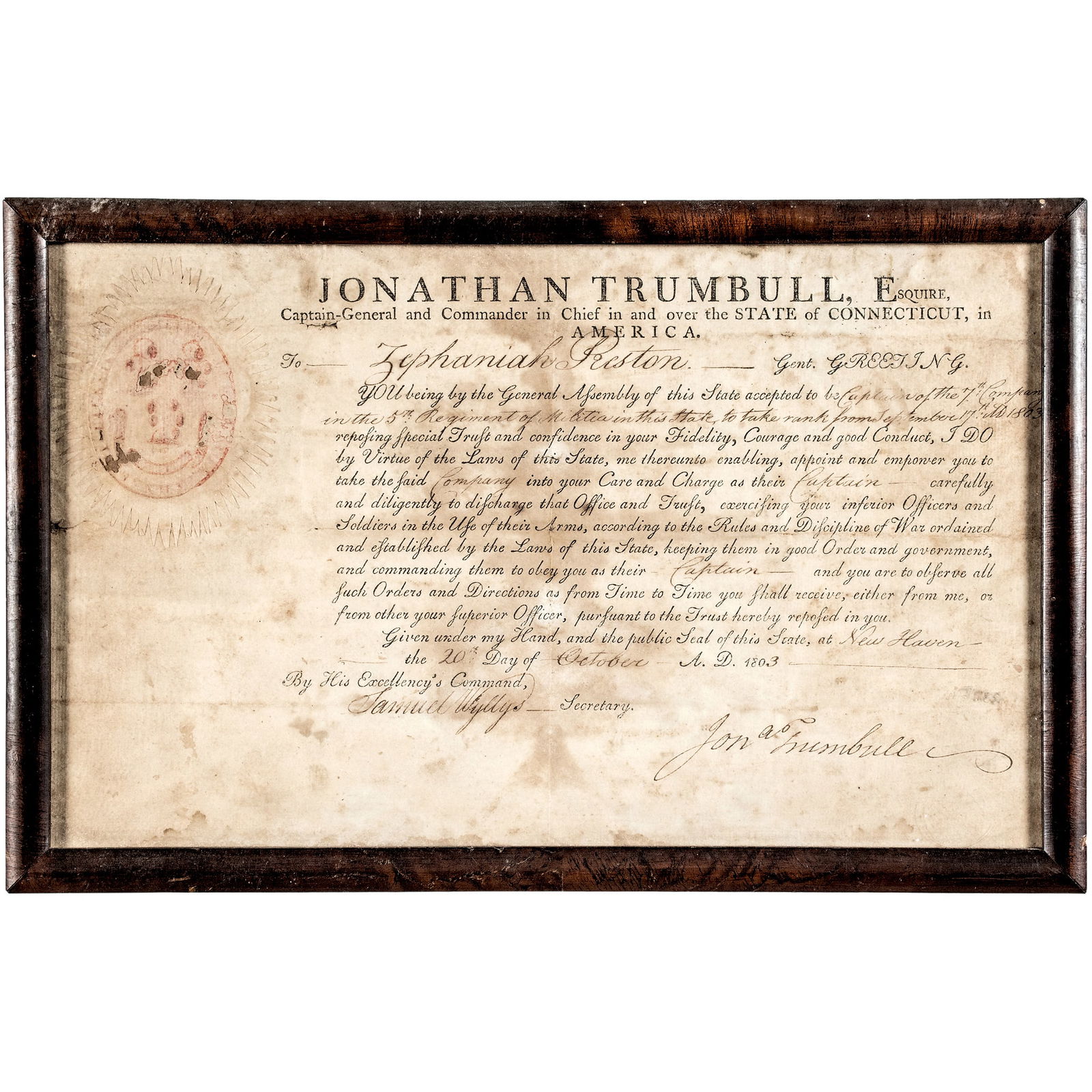 1803 JONATHAN TRUMBULL SIGNED