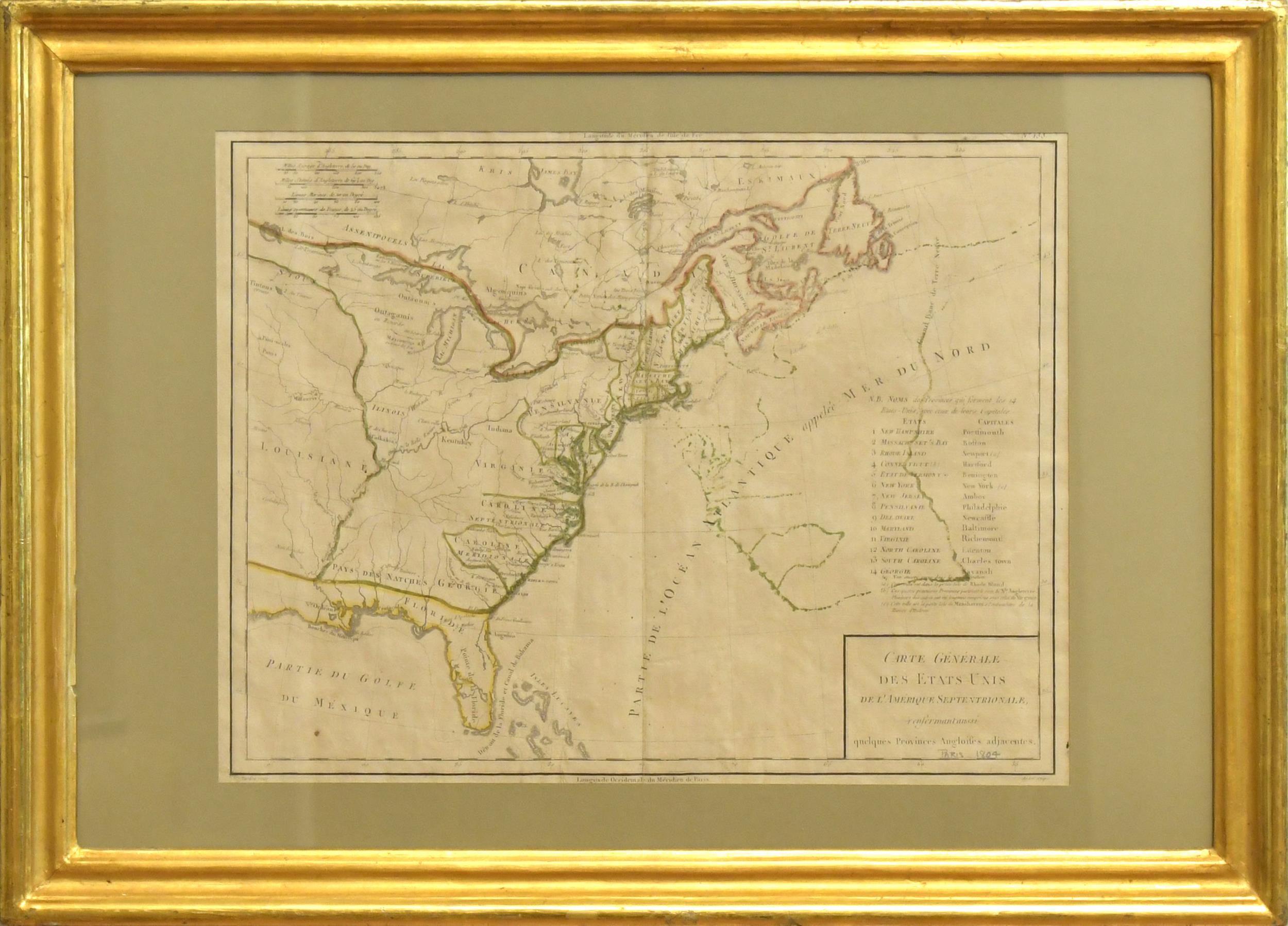 1804 FRENCH MAP OF EASTERN US,
