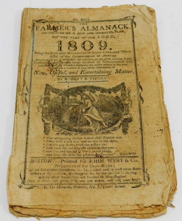 1809 MASSACHUSETTS FARMER'S ALMANAC