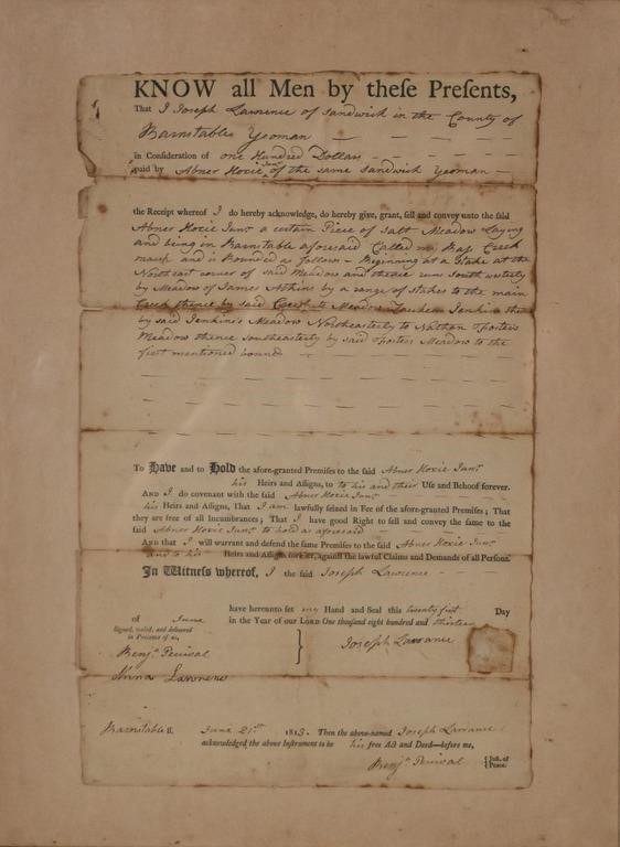 1813 LAND SALE DOCUMENT BARNSTABLE,