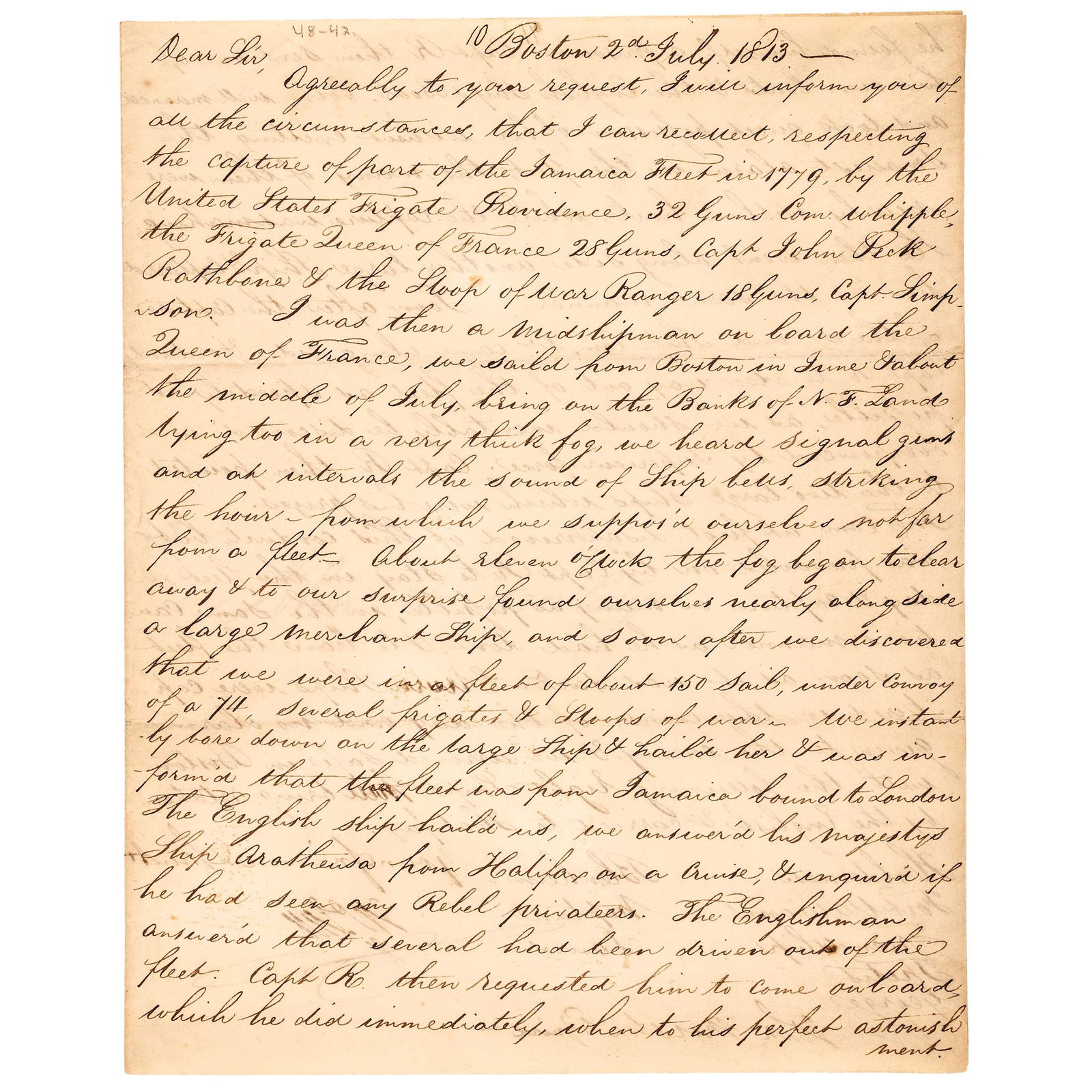 1813 LETTER DESCRIBES CAPTURE OF 11