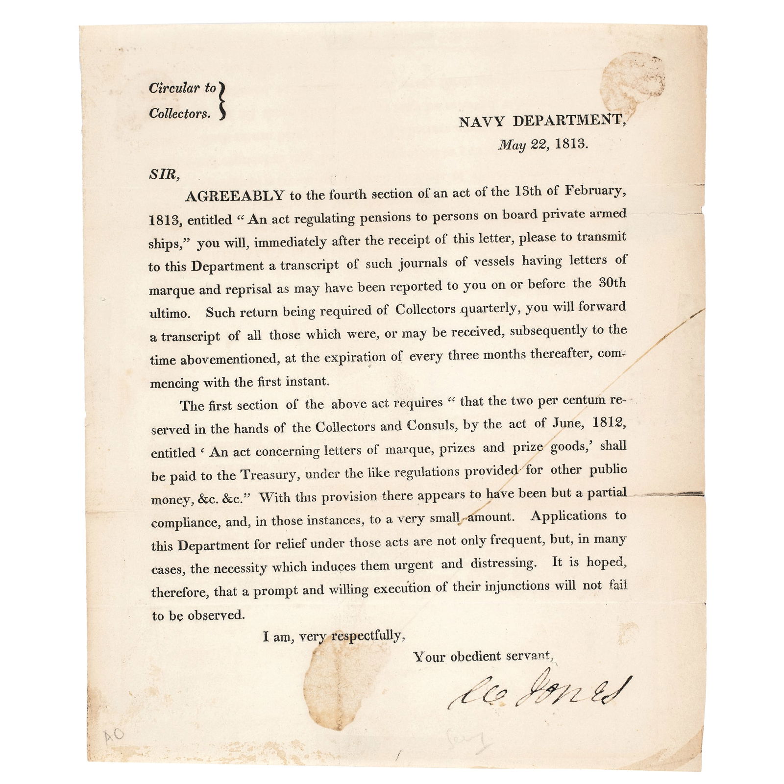 1813, WAR OF 1812 PRINTED