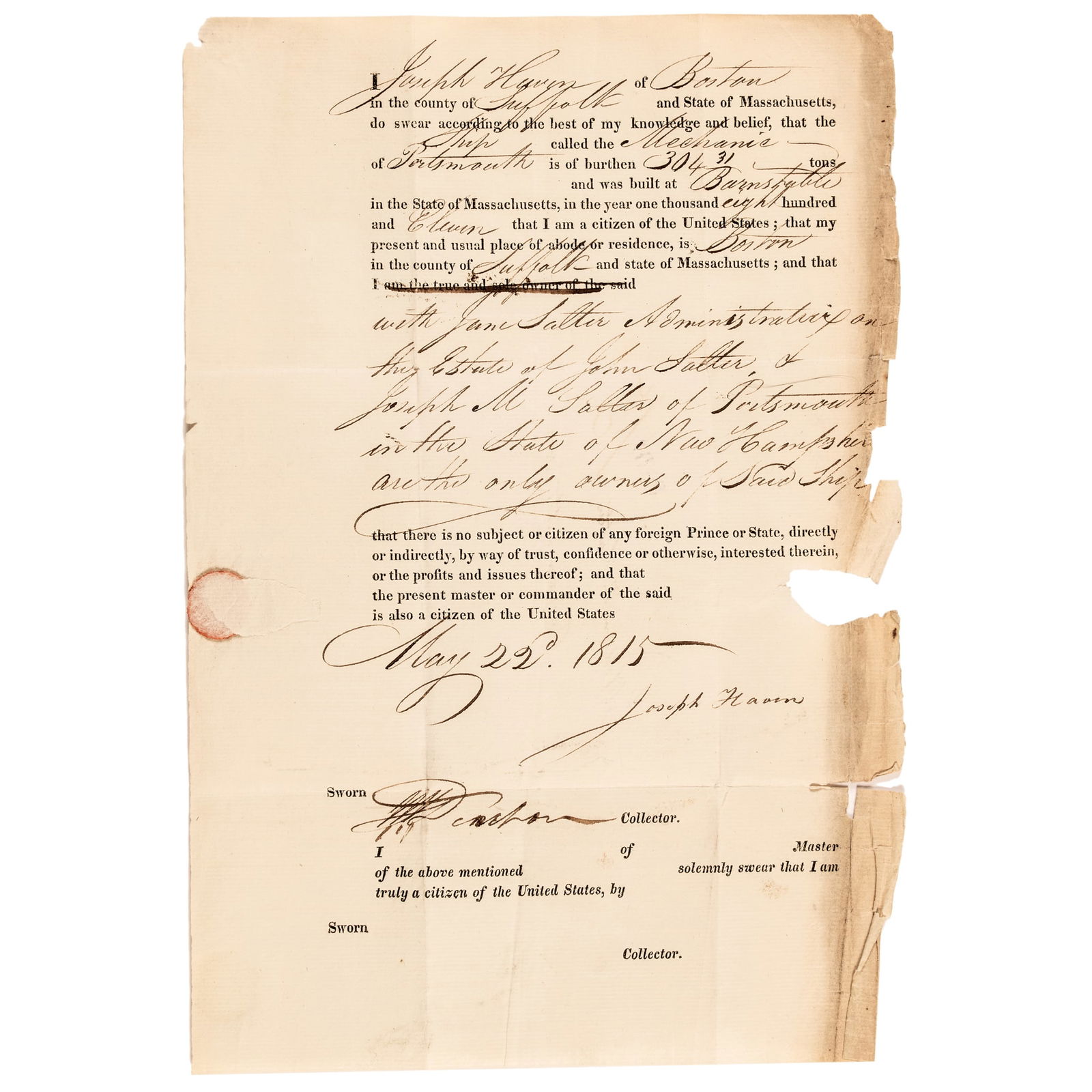 1815 BOSTON, MA. WAR OF 1812