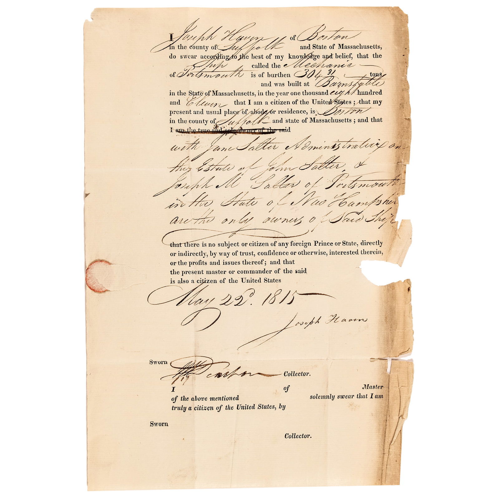 1815 BOSTON, MA. WAR OF 1812