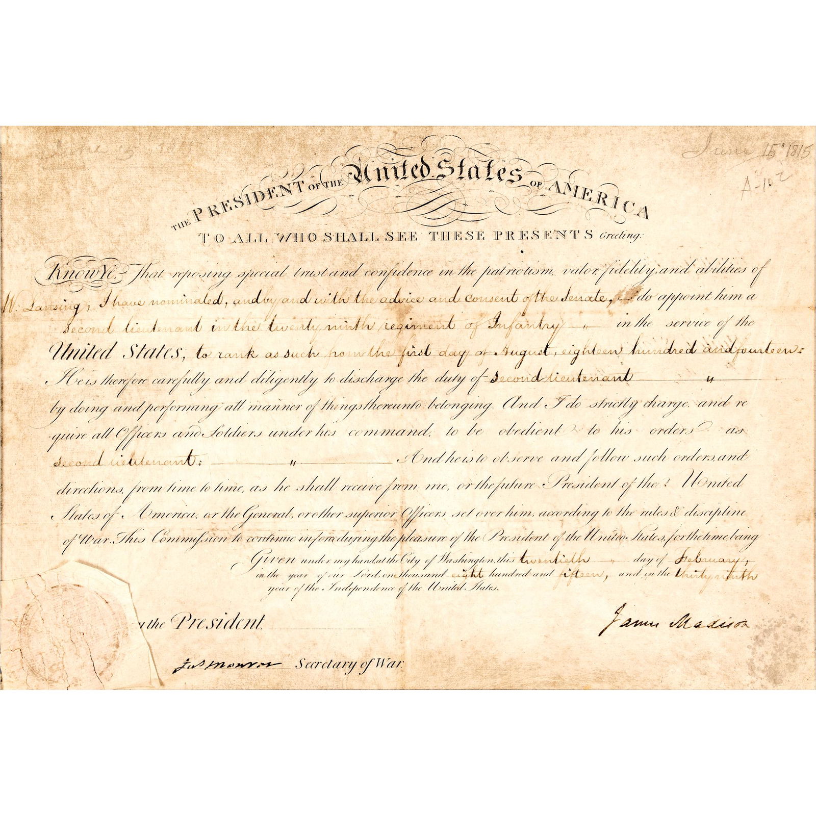 1815 JAMES MADISON + JAMES MONROE