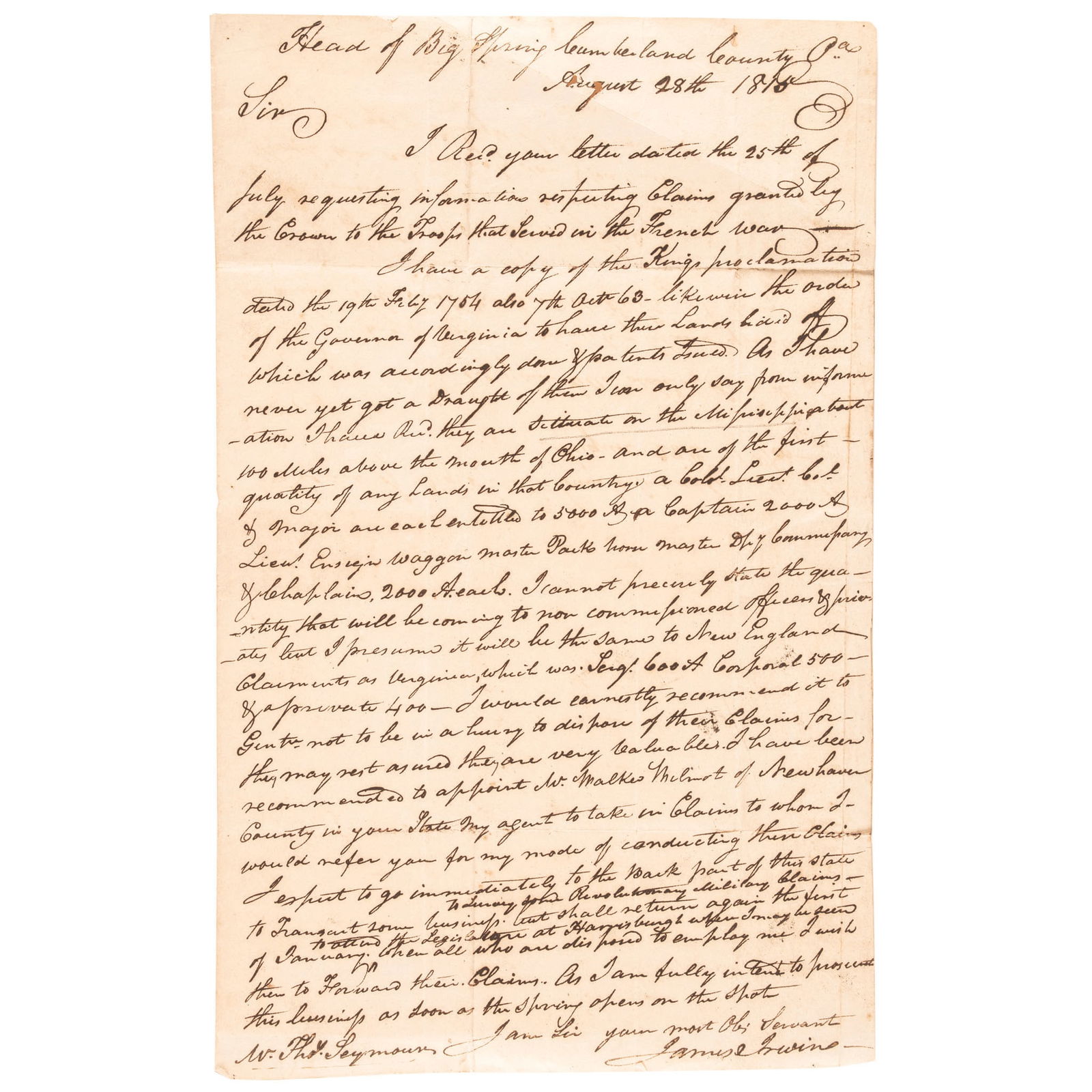 1815 MAJOR GENERAL JAMES IRVINE ALS