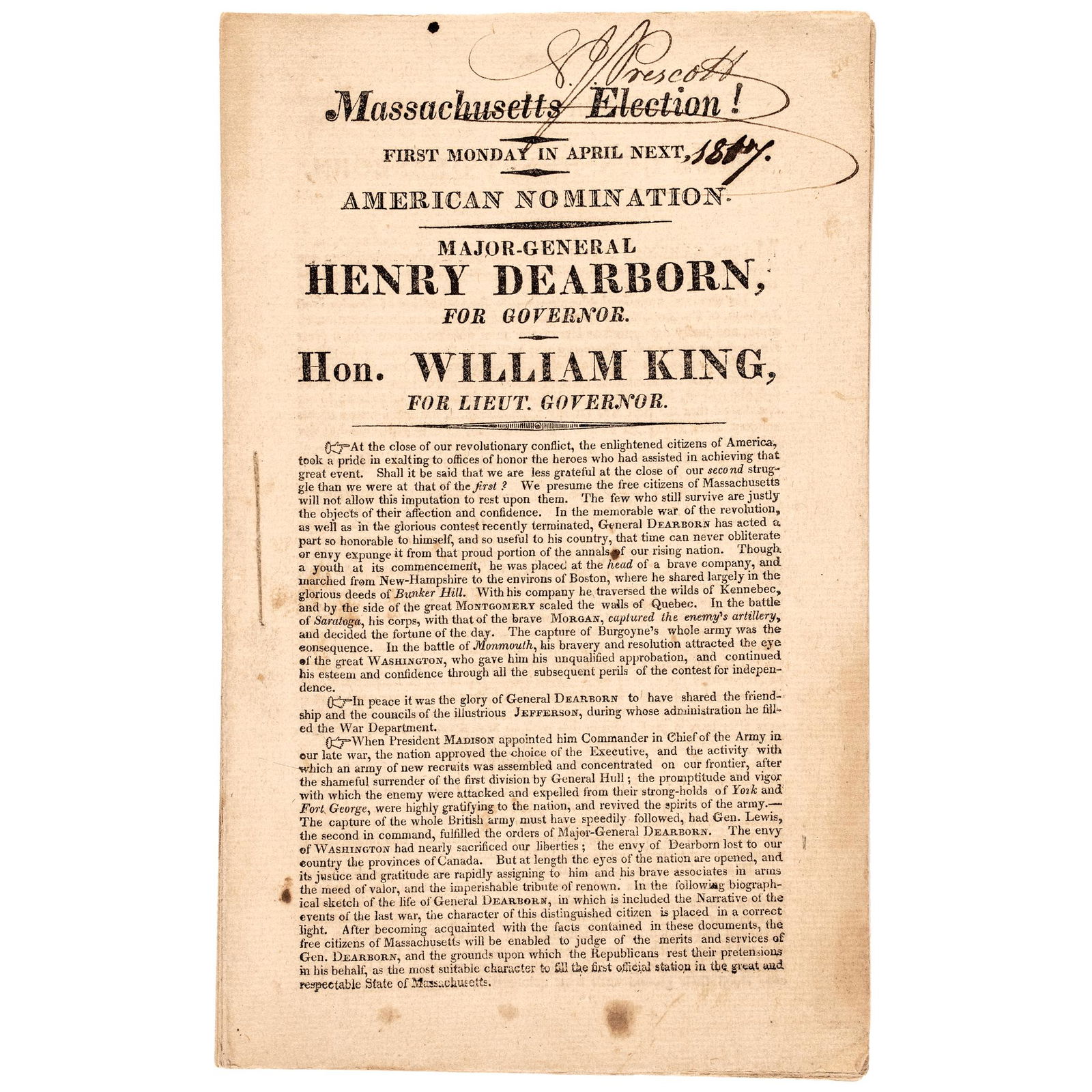 1817 PAMPHLET TITLED, MASSACHUSETTS