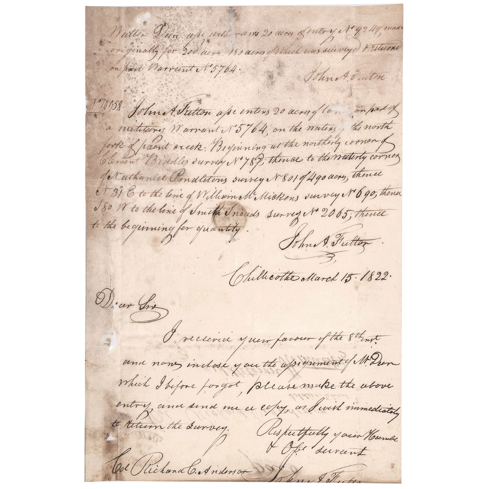 1822 LETTER TO RICHARD C. ANDERSON,