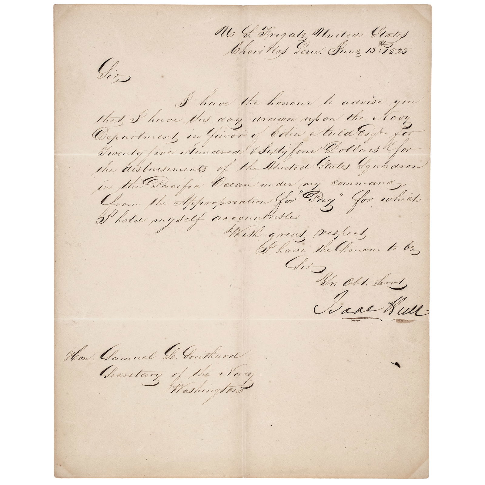 1825 COMMODORE ISAAC HULL ALS TO