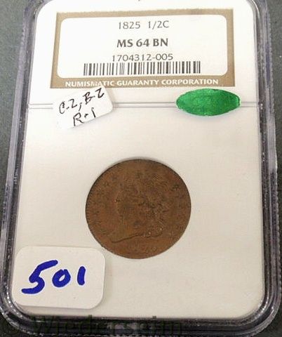 1825 Half cent MS 64