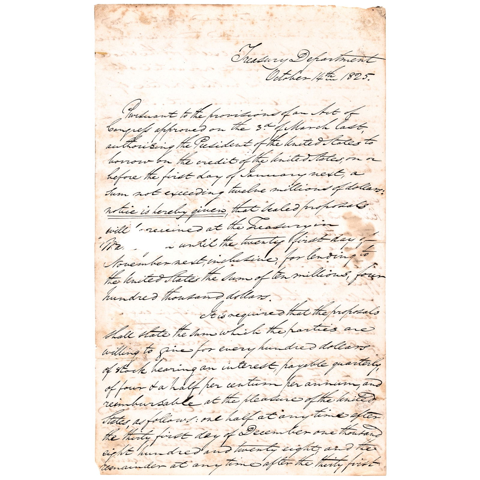 1825 RICHARD RUSH U.S. TREASURY