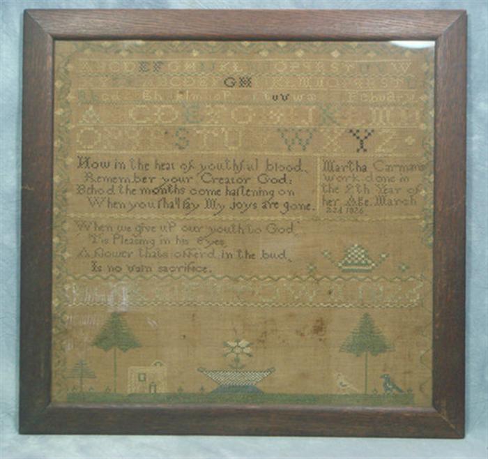 1826 needlework sampler, Martha