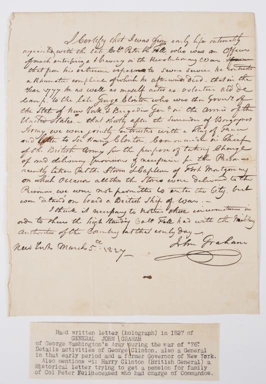 1827 LETTER REFERENCING THE