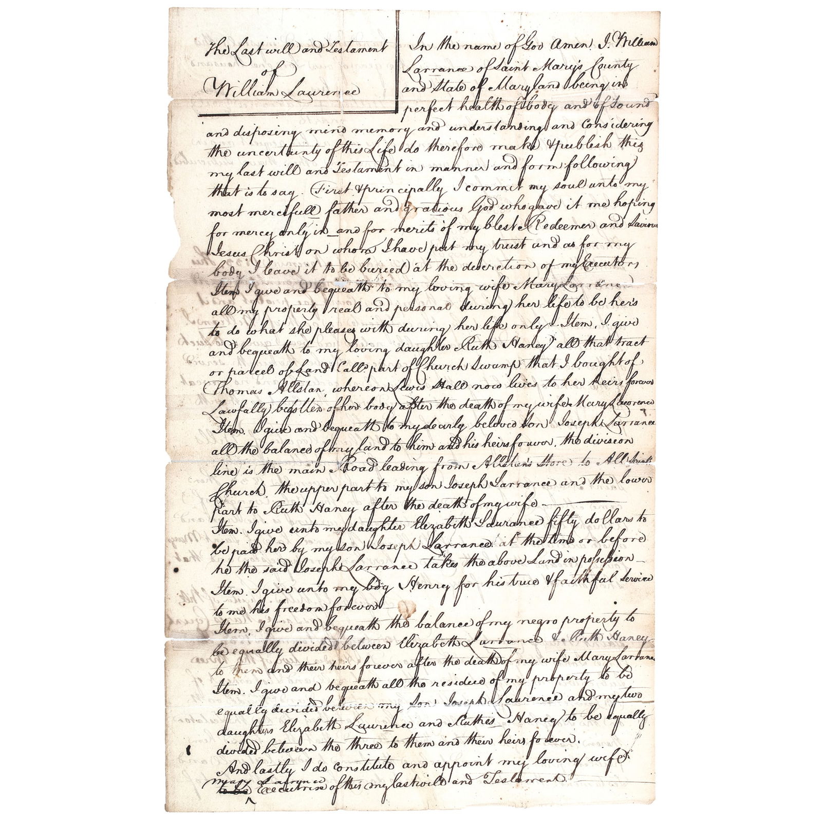 1828 LAST WILL PROVIDES