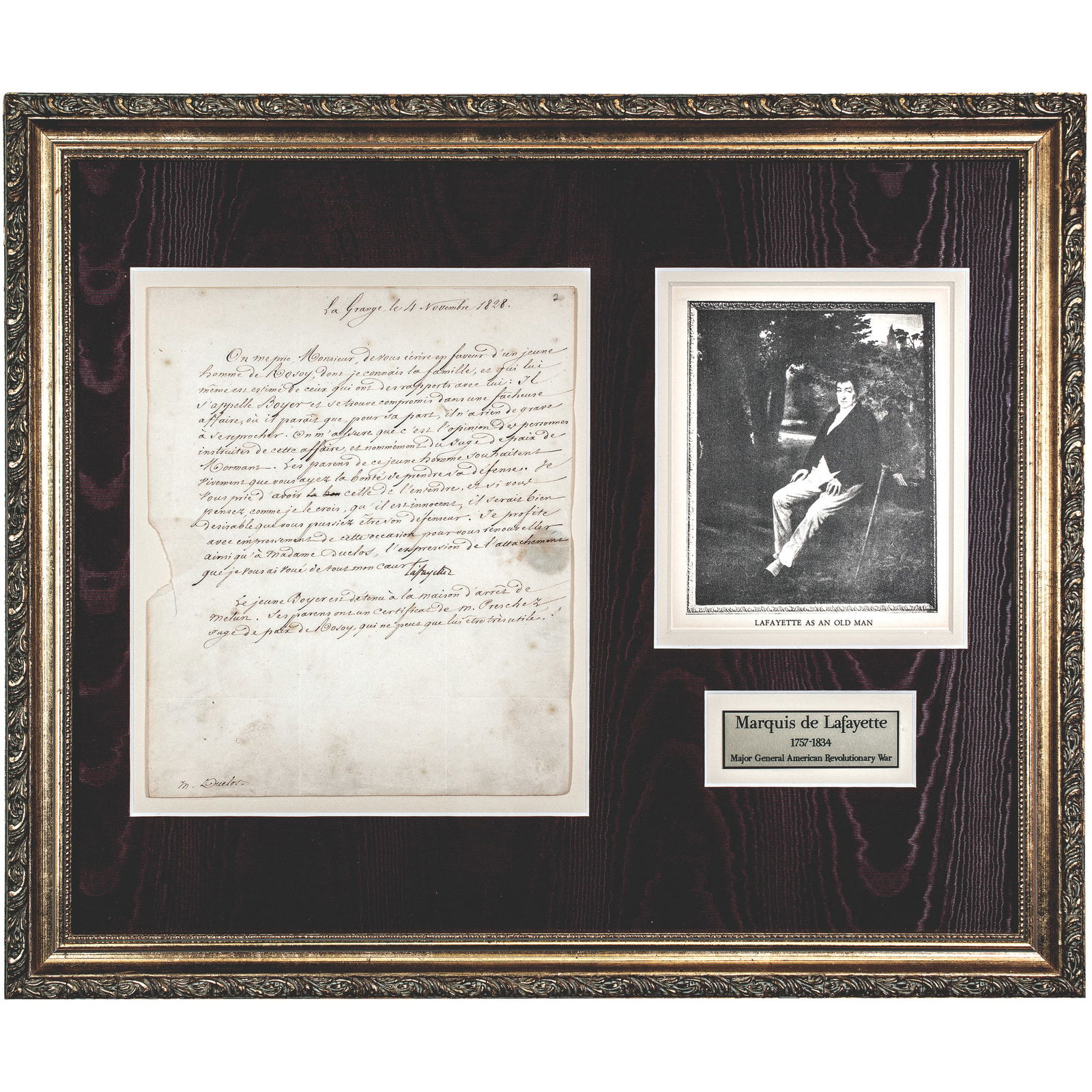 1828 MARQUIS DE LAFAYETTE AUTOGRAPH