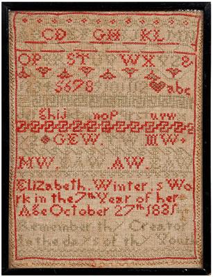 1831 alphabet sampler, 13 lines,