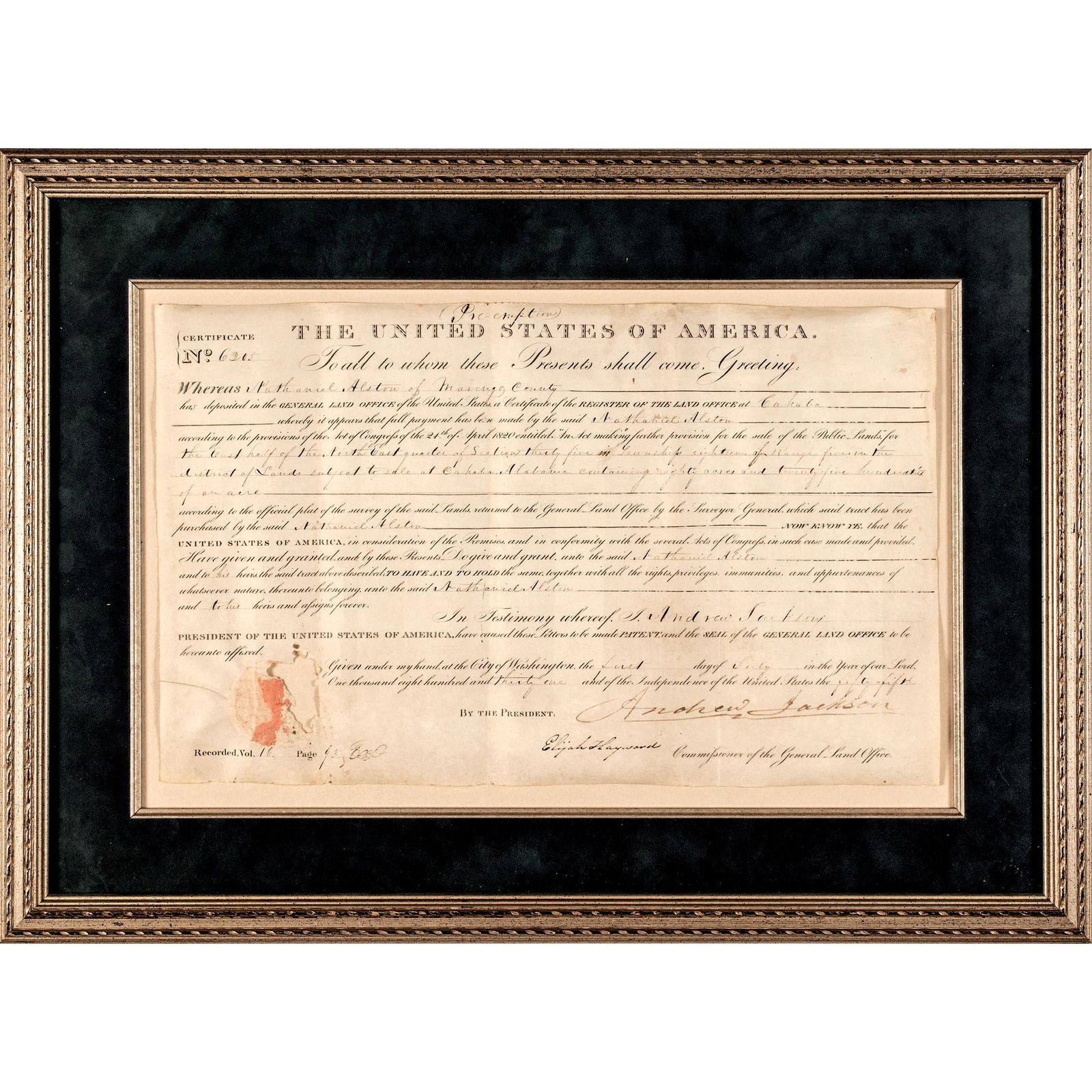 1831 LAND DEED SIGNED 6.5 INCHES