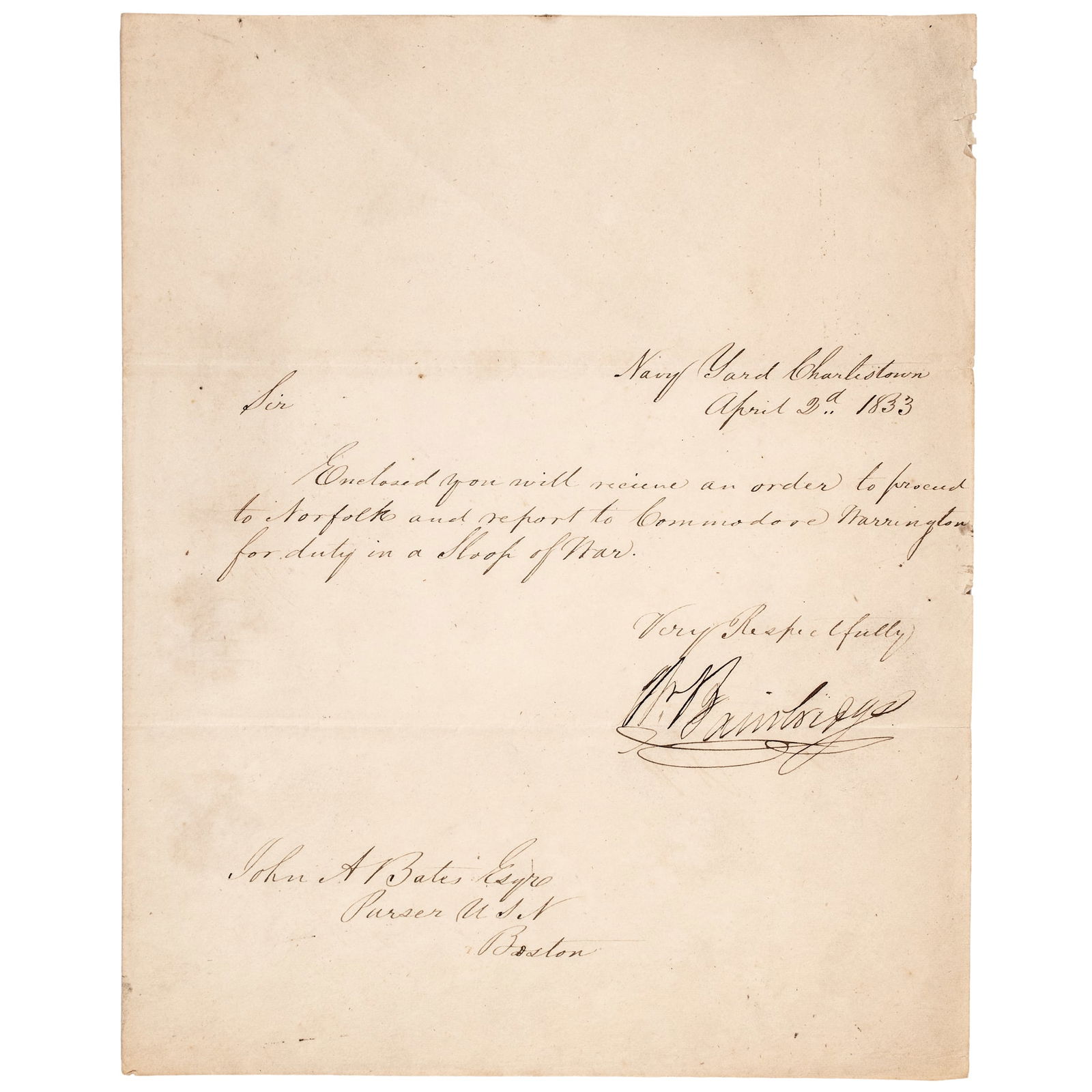 1833 COMMODORE WILLIAM BAINBRIDGE