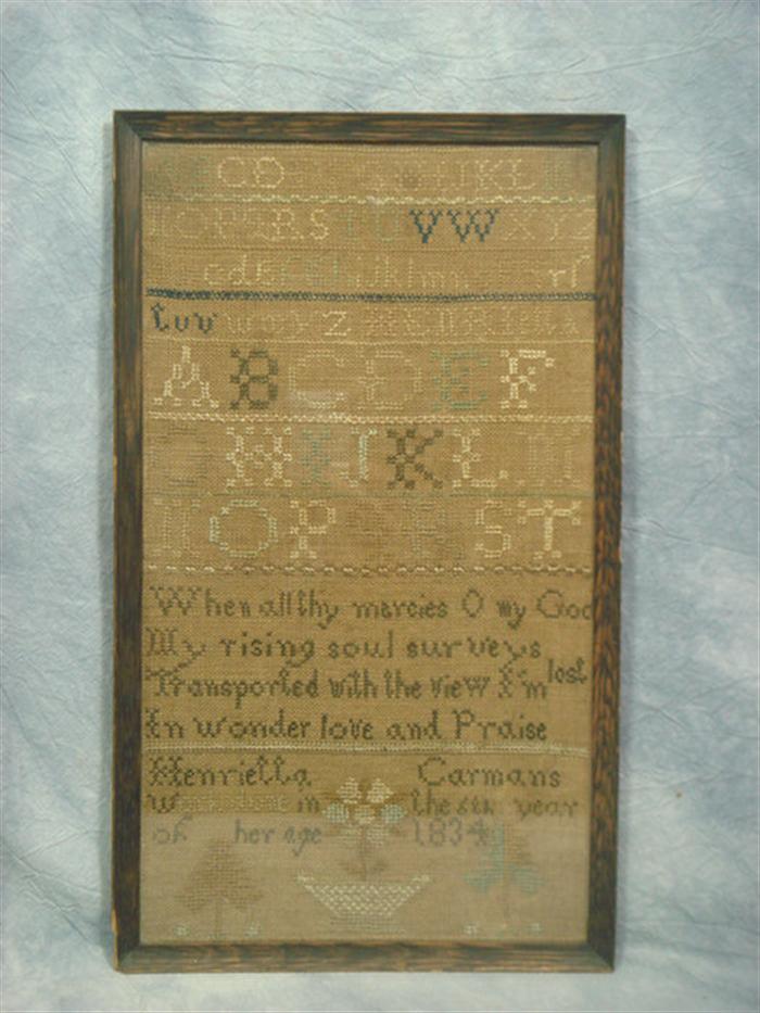 1834 needlework sampler,