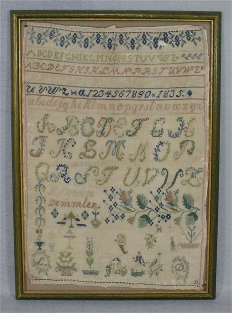 1835 figural alphabet smapler, H