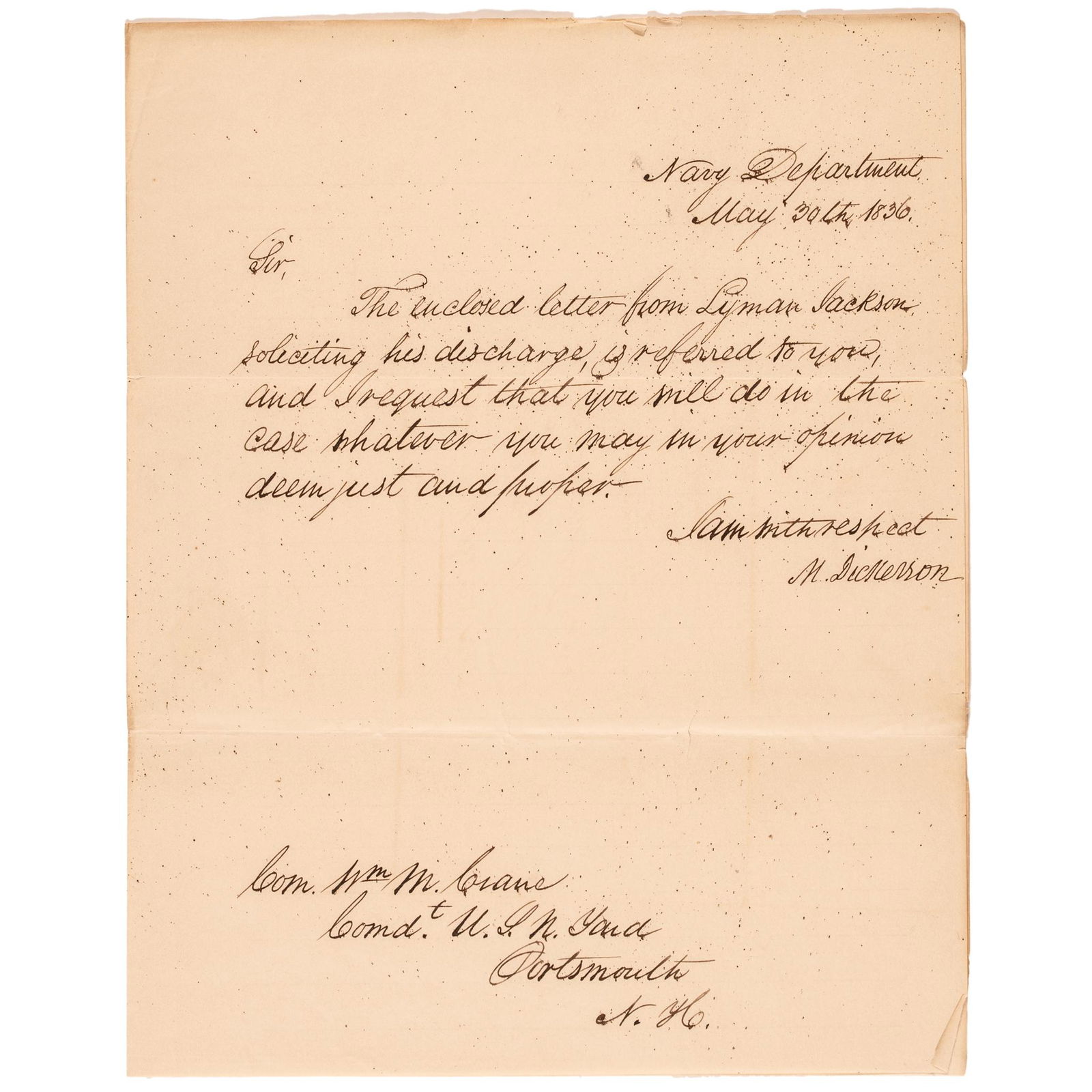 1836 AUTOGRAPH LETTER SIGNED MAHLON