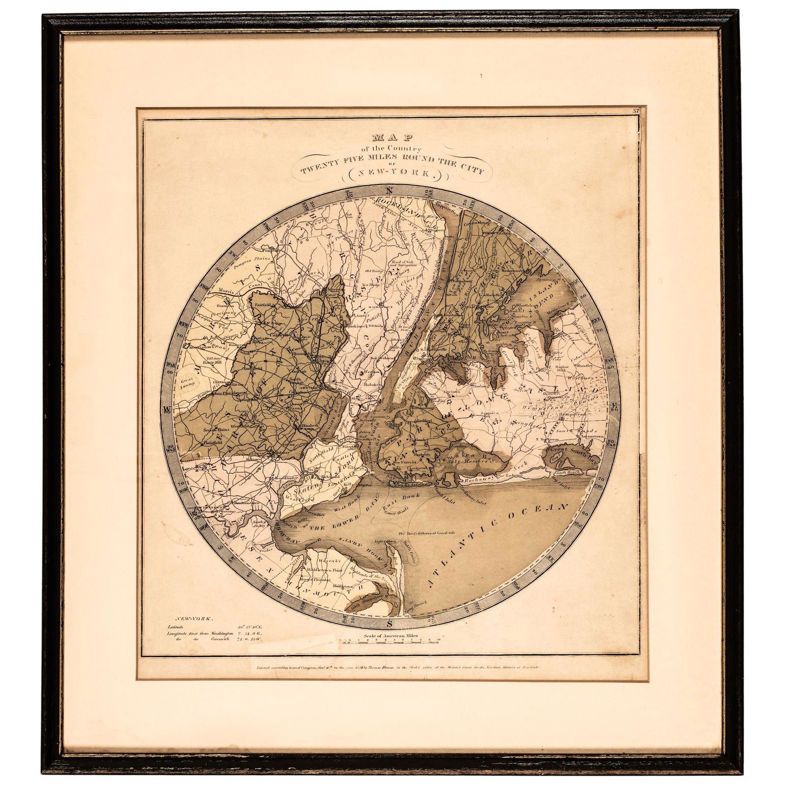 1836 HAND-COLORED MAP, COUNTRY