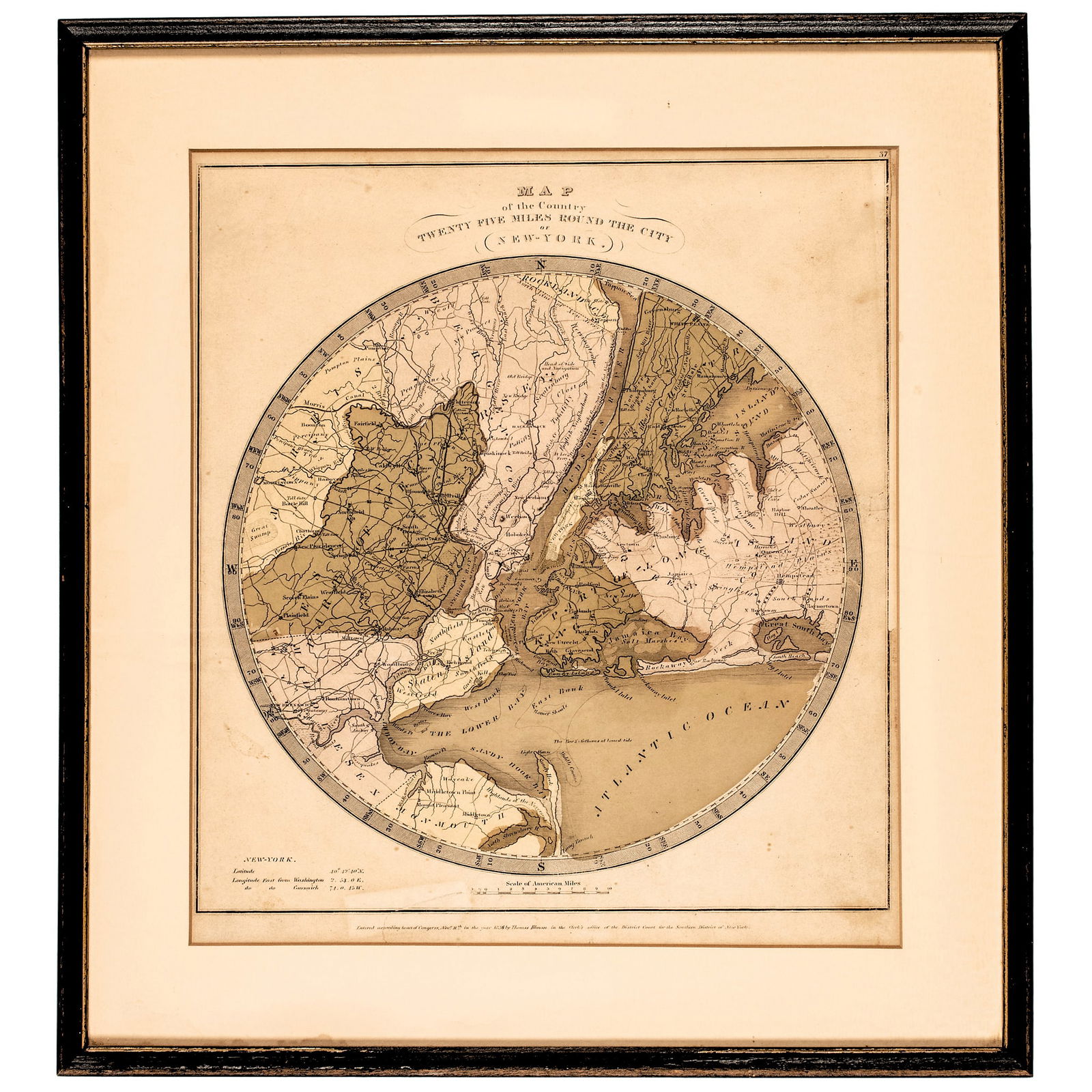 1836 HAND-COLORED MAP, COUNTRY