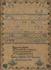 1838 Signed needlework sampler