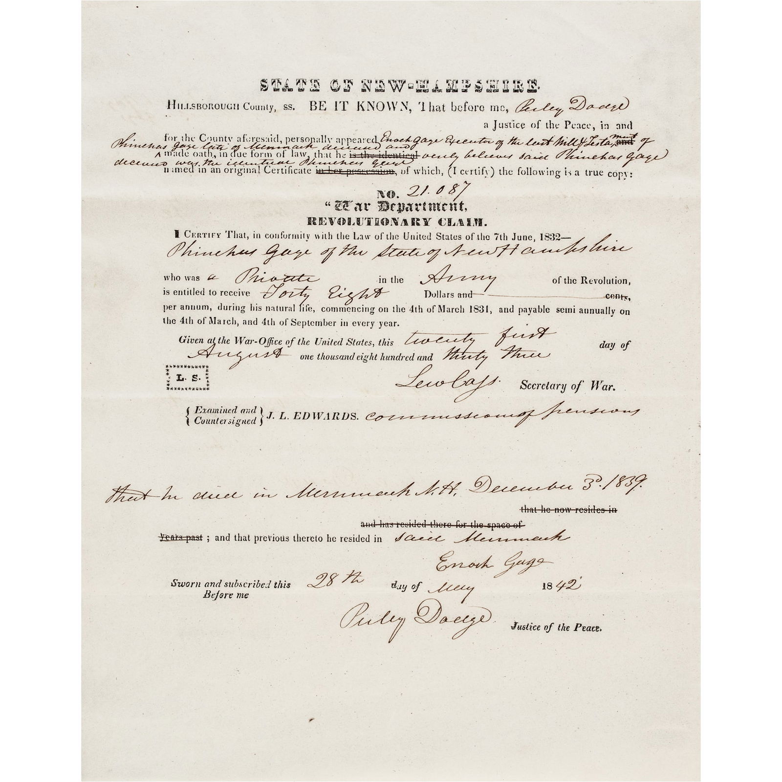 1842 LEWIS CASS AS U.S. SECRETARY