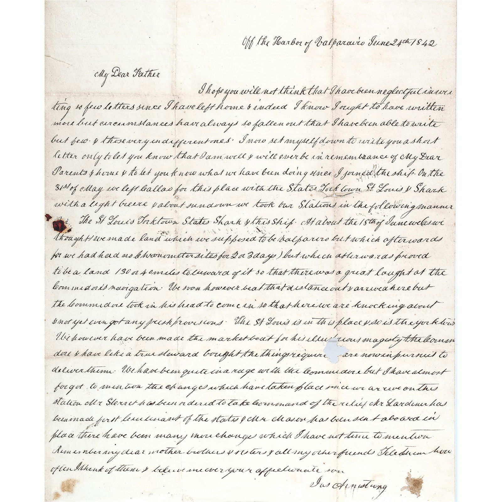 1842 USS CYANE SHIPBOARD LETTER
