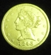 1843 US GOLD HALF EAGLE $5 COI