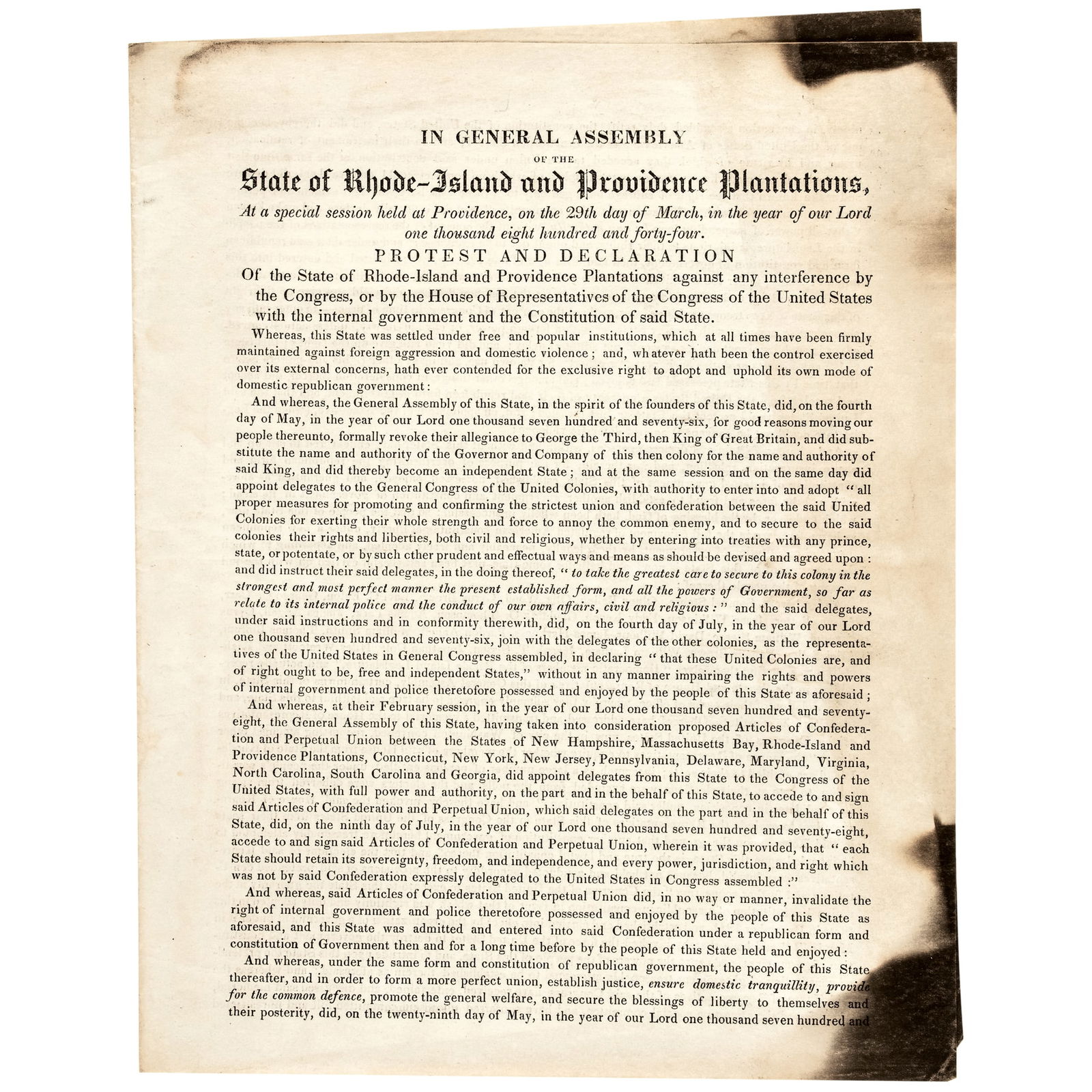 1844 DORR'S REBELLION IMPRINT,
