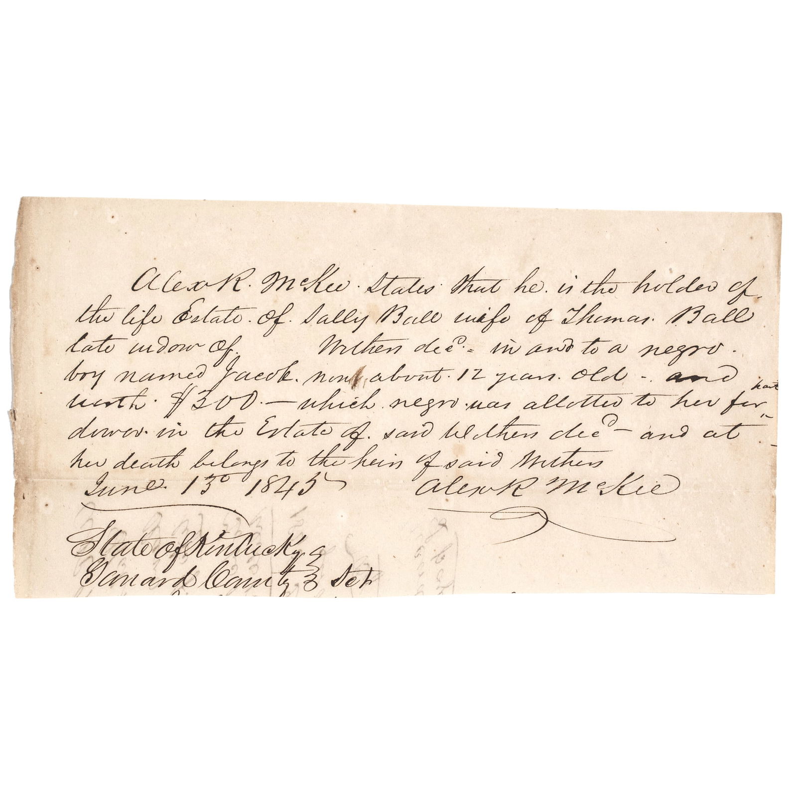 1845 ALEXANDER R. MCKEE SIGNED KY
