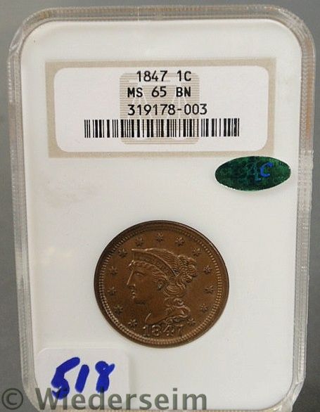 1847 Large cent MS 65