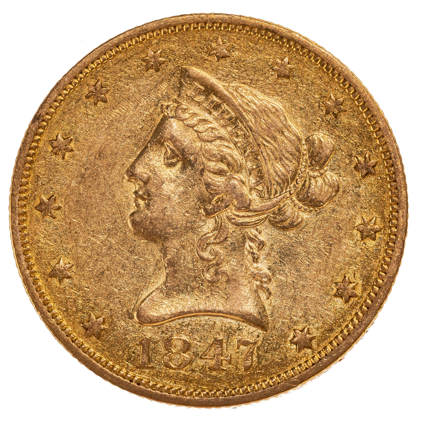 1847-O LIBERTY $10 GOLD EAGLE AU No